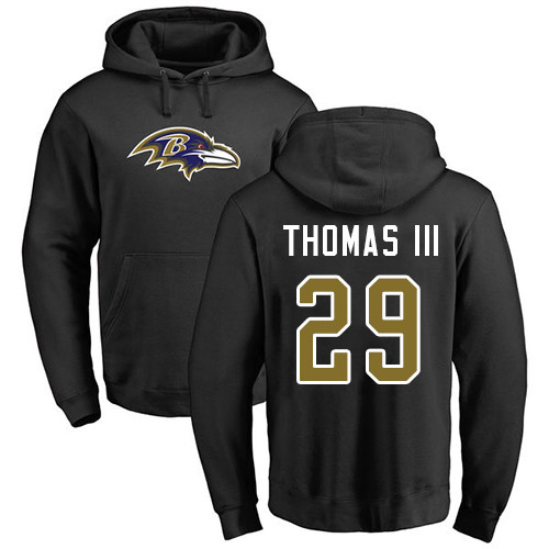 Men Baltimore Ravens Black Earl Thomas III Name and Number Logo NFL Football 29 Pullover Hoodie Sweatshirt